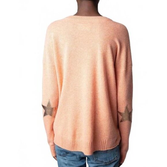 Zadig & Voltaire Cashmere Cici Star Leather Elbow Patch Sweater Coral S NWT $398 - Picture 1 of 4